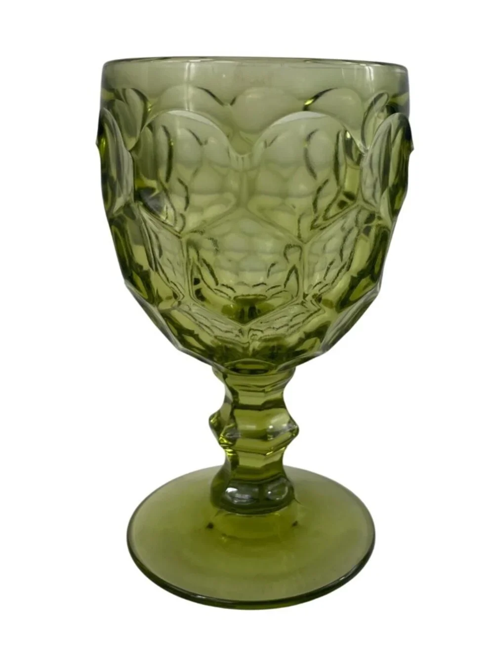 Vintage Imperial Glass Provincial Avocado Green Thumbprint Water Goblet